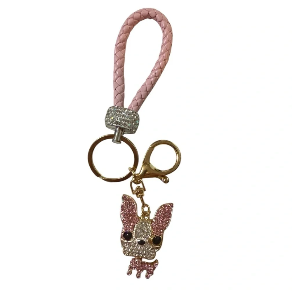 Pink Rhinestone Puppy Keychain